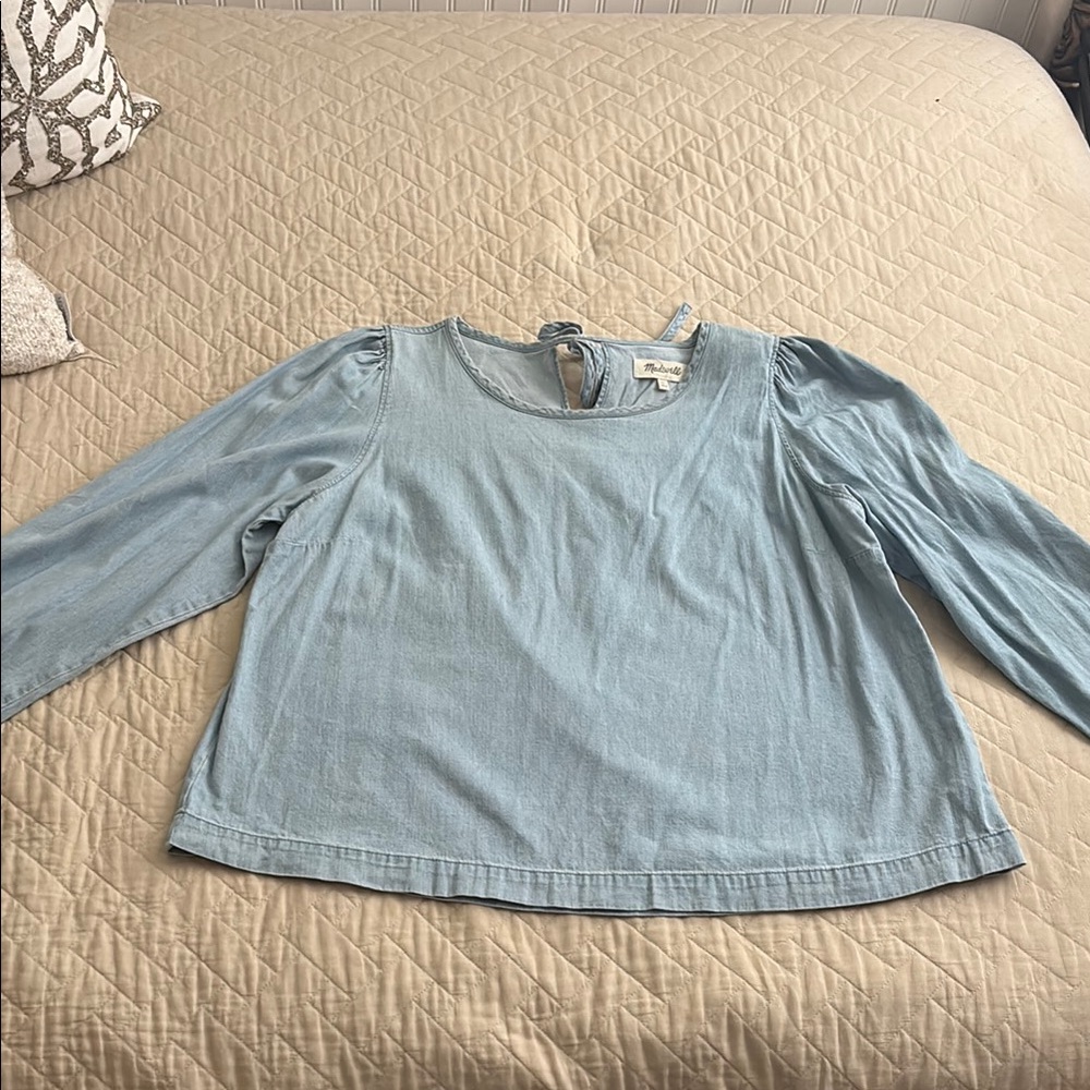 Madewell Blue Relaxed Fit Denim Blouse with Peter Pan Collar